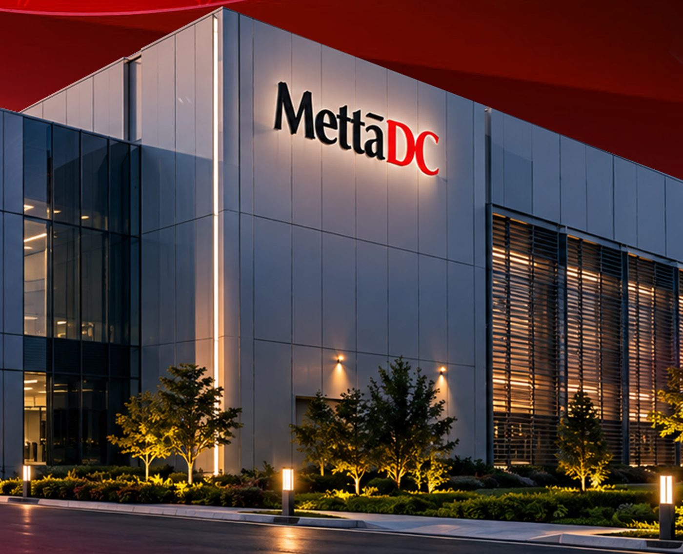 MettaDC data center campus at dusk